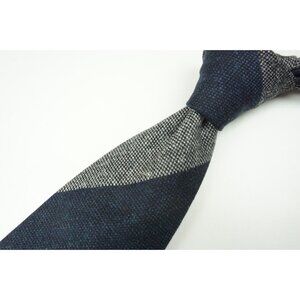 Cesare Attolini Navy Blue Coin Graphite Gray Striped Woven Wool Tie BRAND NEW